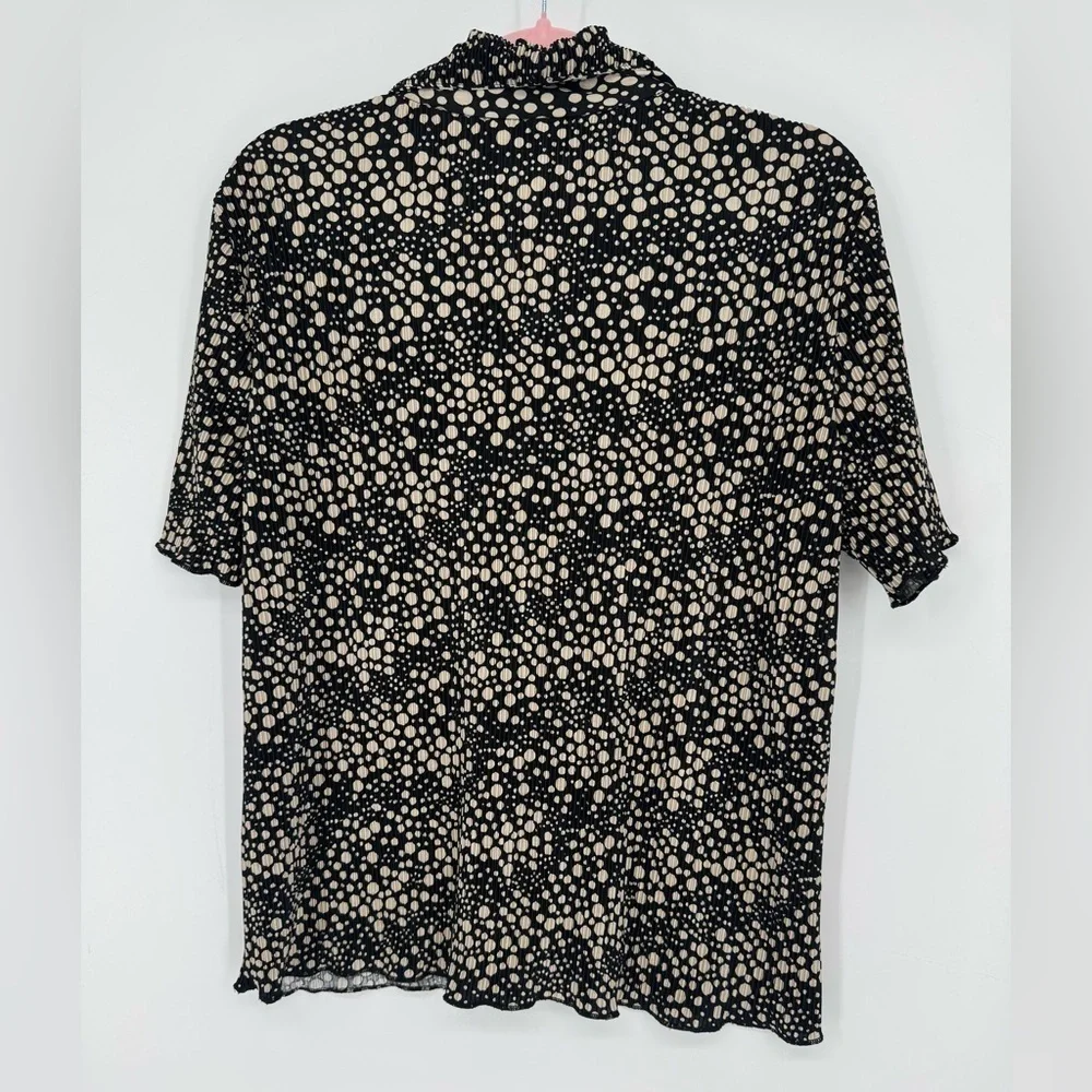 Joie Women's Black + Cream Polka Dot Collared Blouse With Lettuce Hem Size Large - Picture 3 of 4
